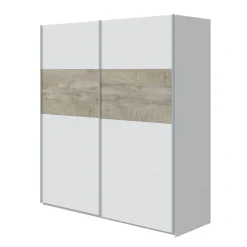Armoire avec 2 portes coulissantes - Coloris blanc et chêne - AR81002
