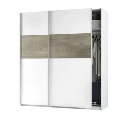 Armoire avec 2 portes coulissantes - Coloris blanc et chêne - AR81002