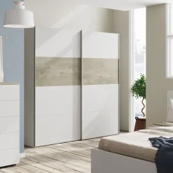 Armoire avec 2 portes coulissantes - Coloris blanc et chêne - AR81002