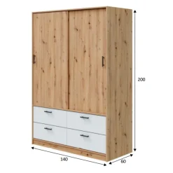 Armoire avec étagères et tiroirs blanc et chêne