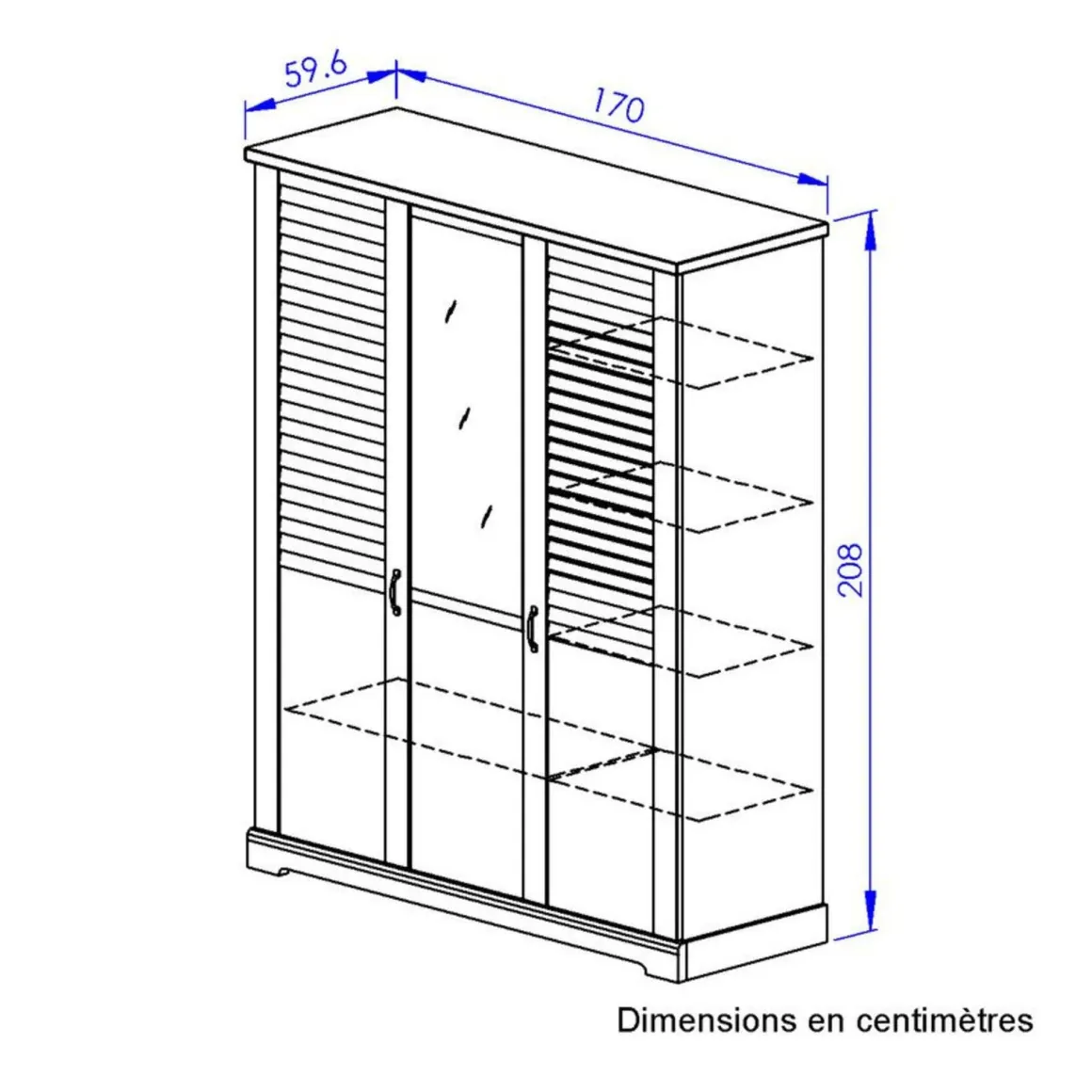 Armoire en bois clair 3 portes avec miroir - AR5070