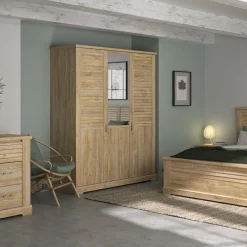 Armoire en bois clair 3 portes avec miroir - AR5070
