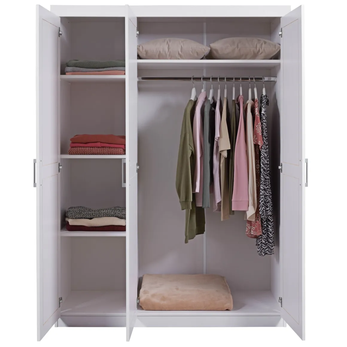 Armoire 3 portes en bois massif blanc - AR12023