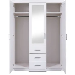 Armoire 3 portes 3 tiroirs en bois massif avec miroir - AR12045