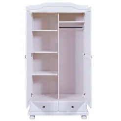 Armoire 2 portes 2 tiroirs en bois massif blanc laqué - AR12022