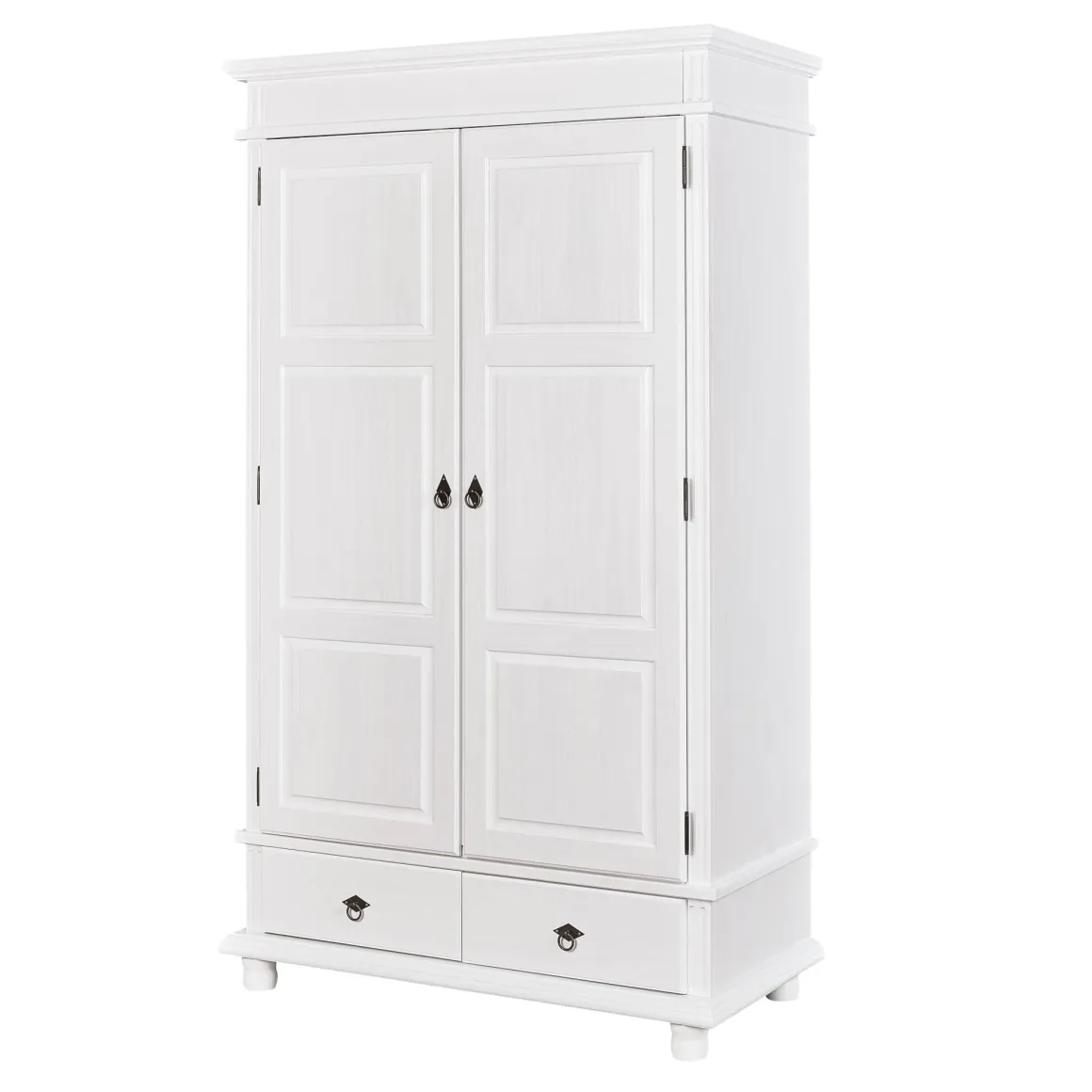 Armoire 2 portes 2 tiroirs en bois massif blanc - AR12049