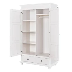Armoire 2 portes 2 tiroirs en bois massif blanc - AR12049