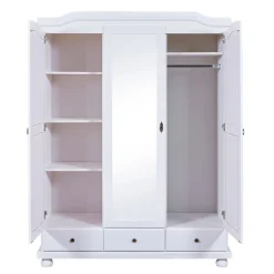 Armoire 3 portes 3 tiroirs en bois massif blanc - AR12048