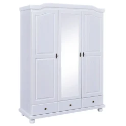 Armoire 3 portes 3 tiroirs en bois massif blanc - AR12048