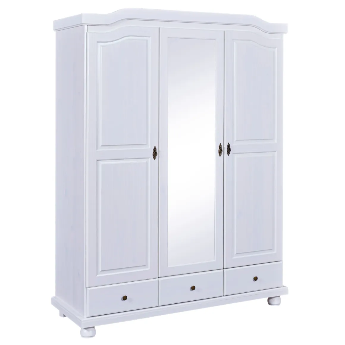 Armoire 3 portes 3 tiroirs en bois massif blanc - AR12048