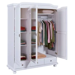 Armoire 3 portes 3 tiroirs en bois massif blanc - AR12048