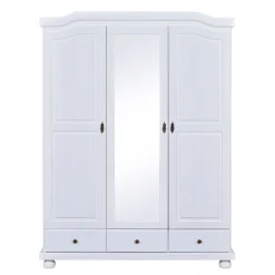 Armoire 3 portes 3 tiroirs en bois massif blanc - AR12048