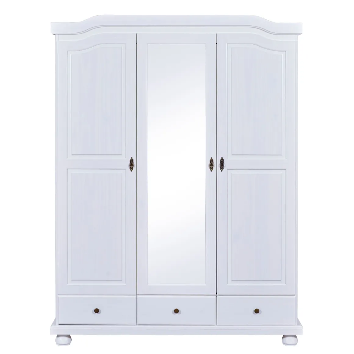 Armoire 3 portes 3 tiroirs en bois massif blanc - AR12048