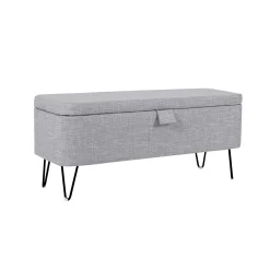 Banc de lit en tissu avec coffre de rangement et pieds épingles noirs - BA17025
