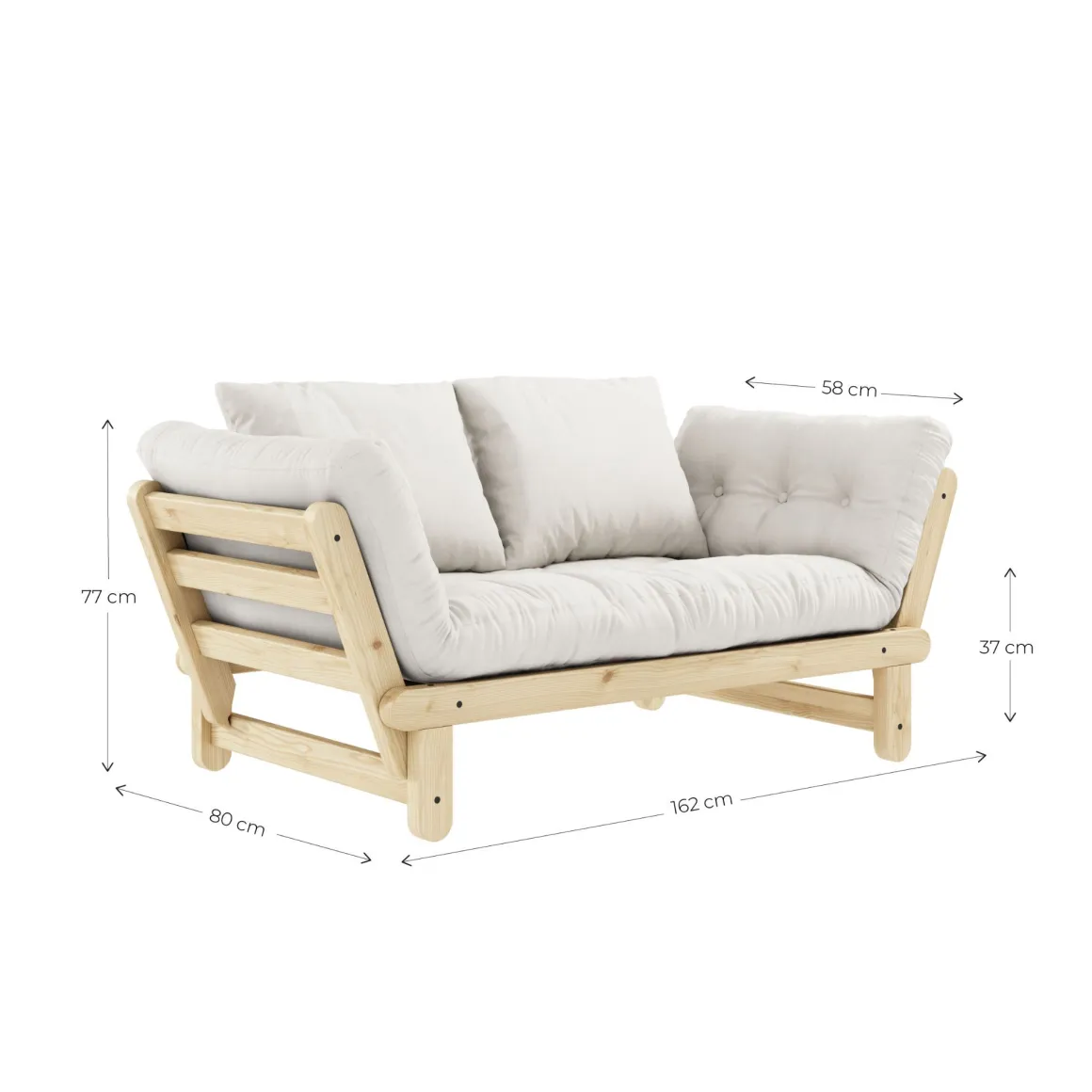 Banquette ajustable BEAT en pin massif naturel matelas inclus 75x200
