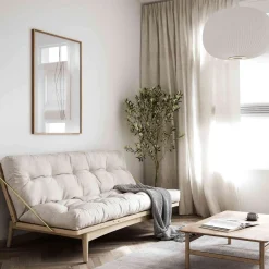 Banquette ajustable FOLK en pin massif naturel avec matelas futon en velours côtelé 130x190