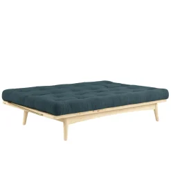 Banquette ajustable FOLK en pin massif naturel avec matelas futon en velours côtelé 130x190