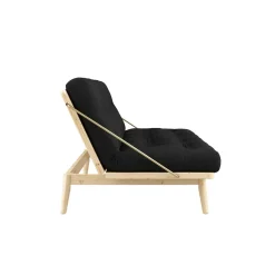 Banquette ajustable FOLK en pin massif naturel avec matelas futon en velours côtelé 130x190