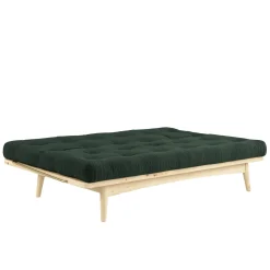 Banquette ajustable FOLK en pin massif naturel avec matelas futon en velours côtelé 130x190