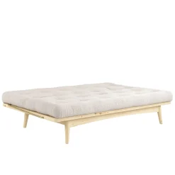 Banquette ajustable FOLK en pin massif naturel avec matelas futon en velours côtelé 130x190