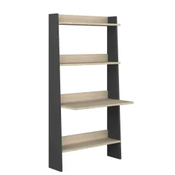 Bibliothèque 3 étagères avec bureau intégré en bois imitation chêne et gris - BU9050