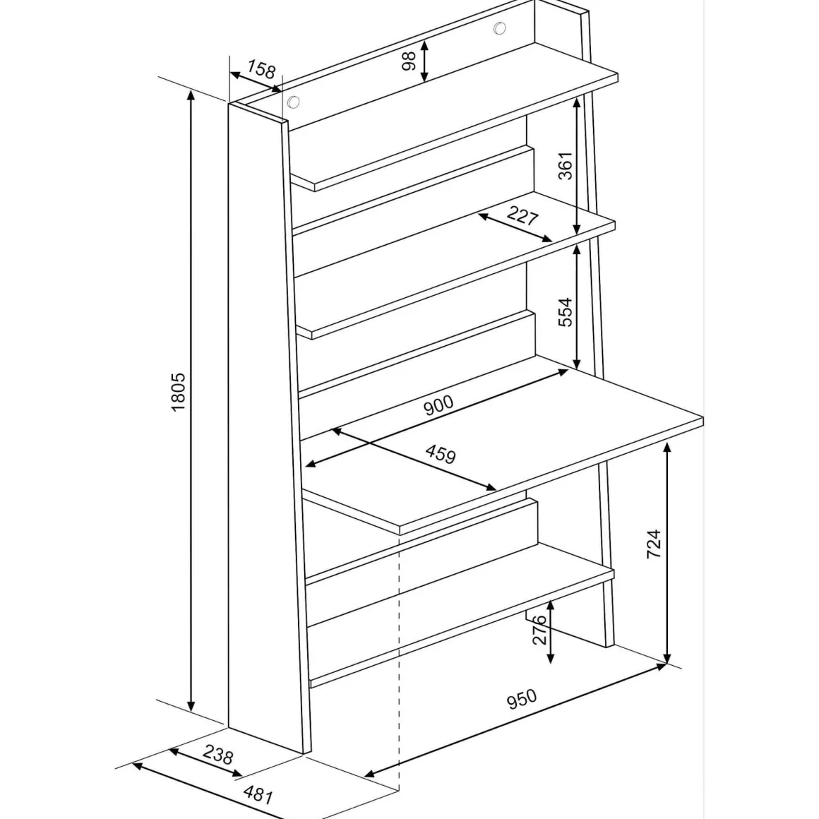 Bibliothèque 3 étagères avec bureau intégré en bois imitation chêne et gris - BU9050