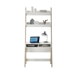 Bureau avec 2 étagères et 2 niches en MDF chêne clair et blanc - BU16022