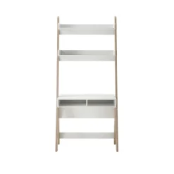 Bureau avec 2 étagères et 2 niches en MDF chêne clair et blanc - BU16022