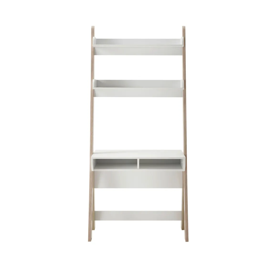 Bureau avec 2 étagères et 2 niches en MDF chêne clair et blanc - BU16022