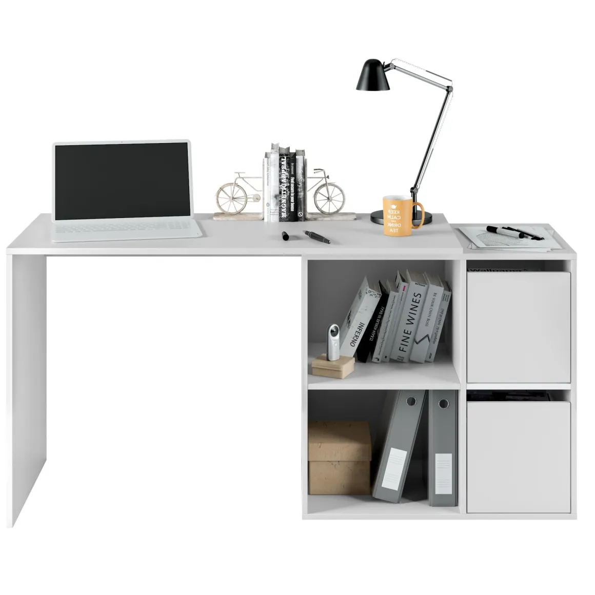 Bureau blanc multiposition avec rangements - BU81004