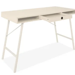 Bureau bois et métal beige avec tiroir et niches