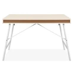 Bureau bois et métal beige avec tiroir et niches