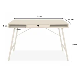 Bureau bois et métal beige avec tiroir et niches