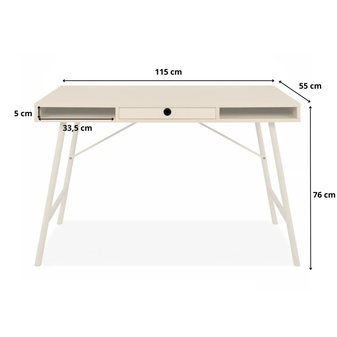 Bureau bois et métal beige avec tiroir et niches