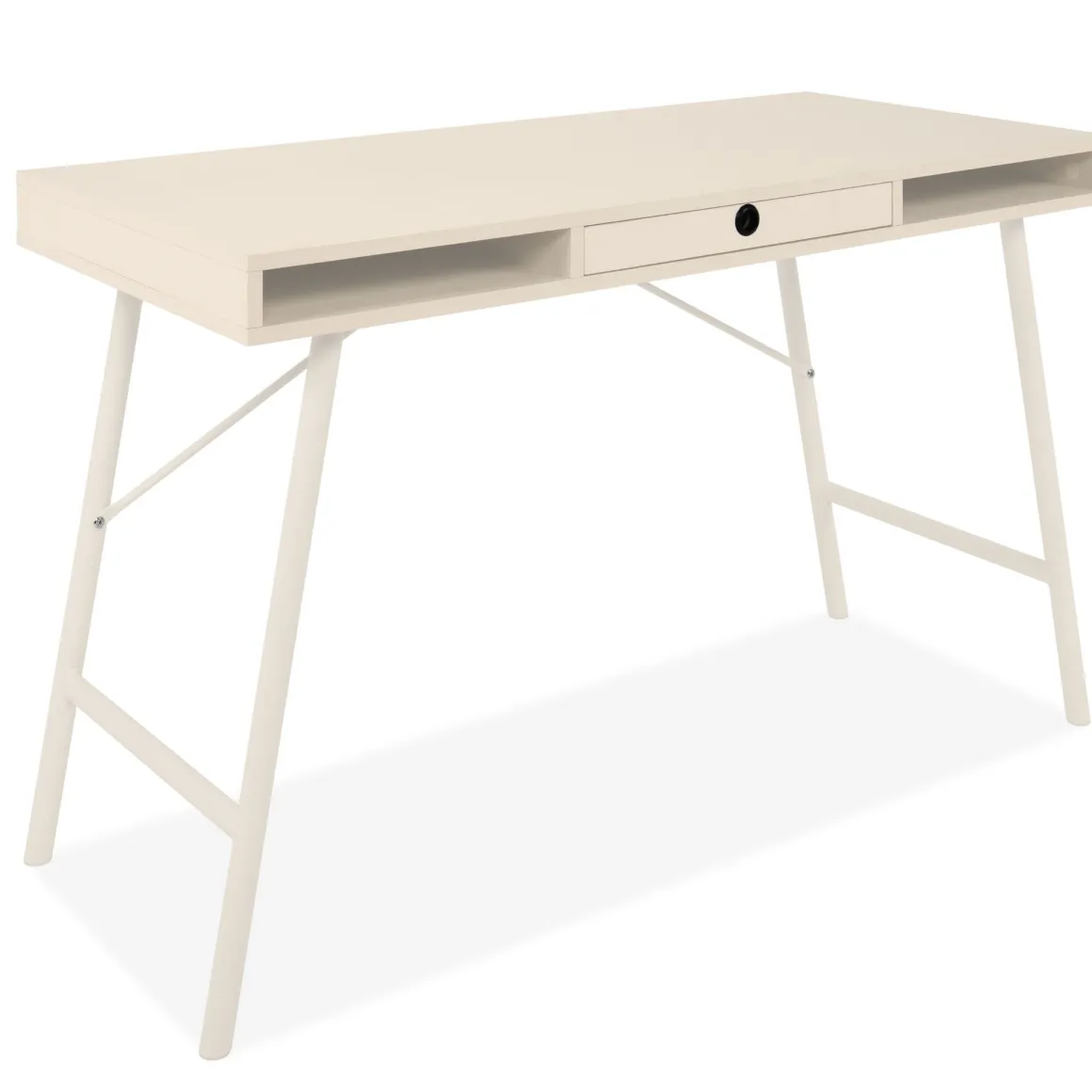 Bureau bois et métal beige avec tiroir et niches