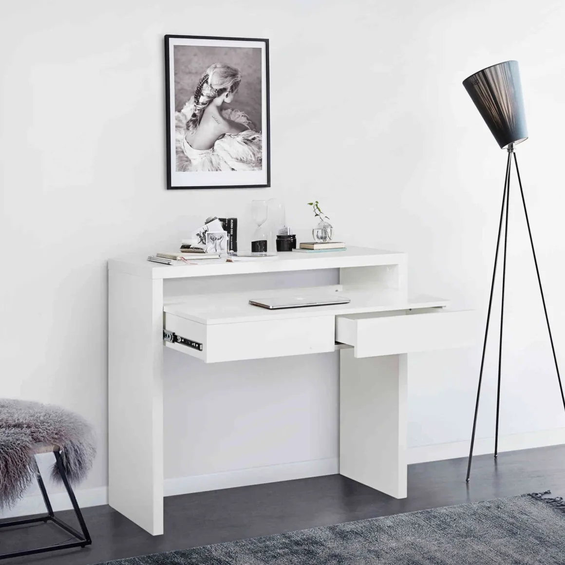 Bureau coulissant avec tiroirs en bois - BU0055