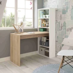 Bureau en bois réversible avec étagères
