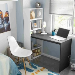 Bureau en bois réversible avec étagères