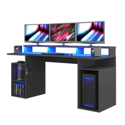 Bureau gaming avec niches en bois anthracite - BU9033