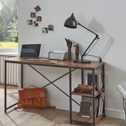 Bureau 2 niches en bois foncé et en métal noir laqué - BU15050