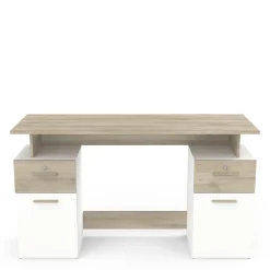Bureau 2 portes et 2 tiroirs coloris chêne clair et blanc - BU223