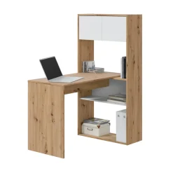 Bureau réversible avec étagères - Coloris blanc et chêne - BU81005
