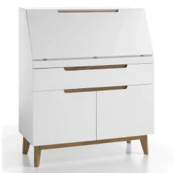 Bureau secrétaire en bois blanc laqué et chêne clair - BU16001