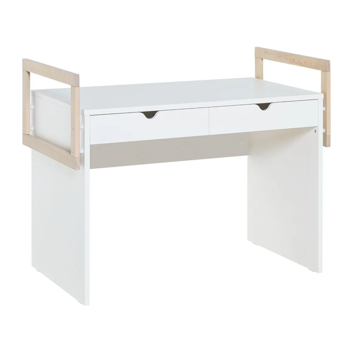 Bureau 2 tiroirs en bois blanc et imitation chêne - BU13038