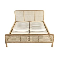 Chambre complète lit cannage avec commode et 2 chevets bois naturel ANNA