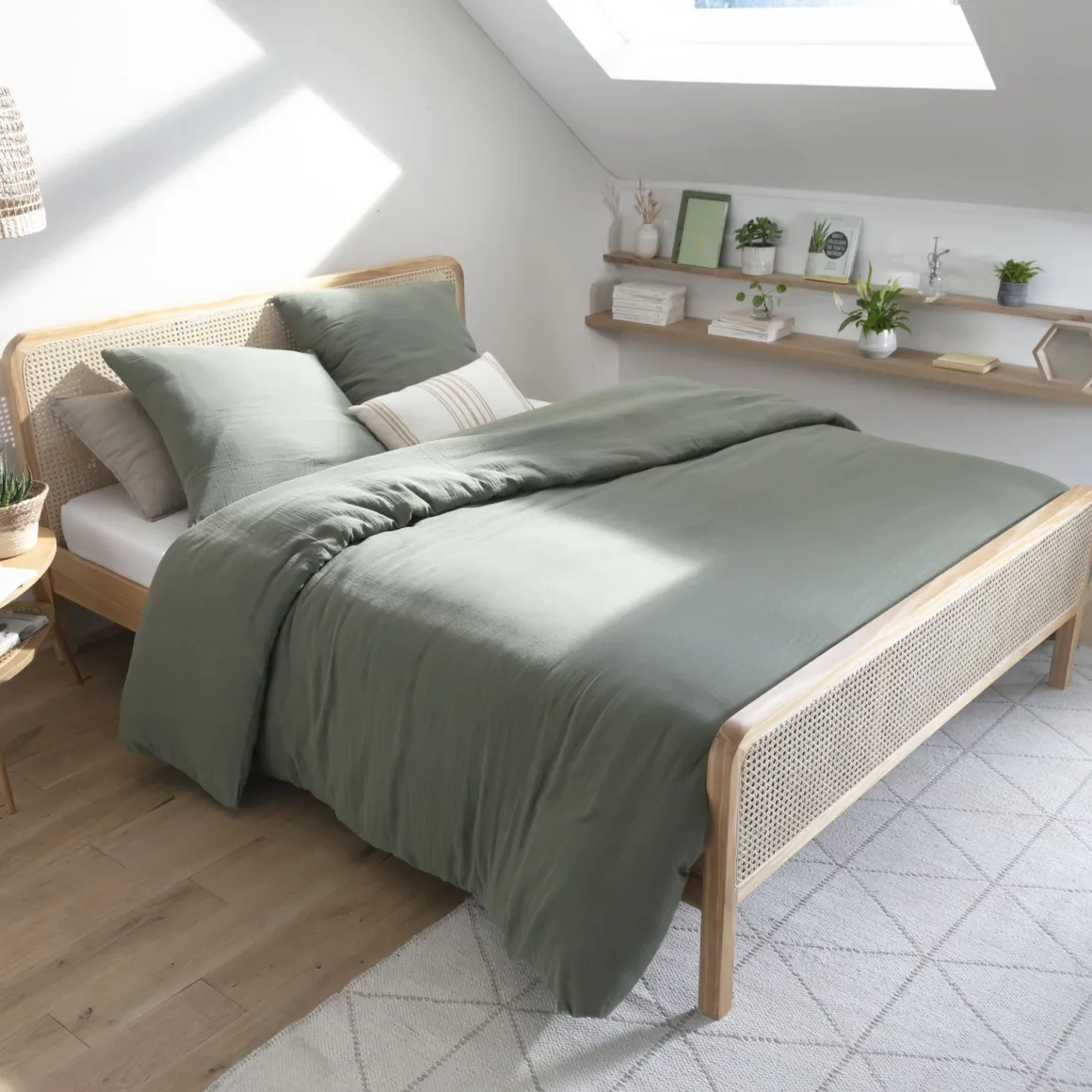 Chambre lit cannage avec commode ANNA