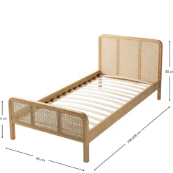Chambre lit cannage enfant avec commode bois naturel ANNA