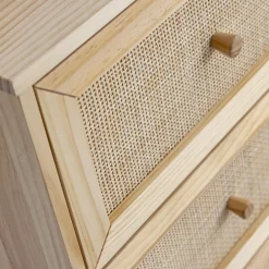 Chambre lit cannage enfant avec commode bois naturel ANNA