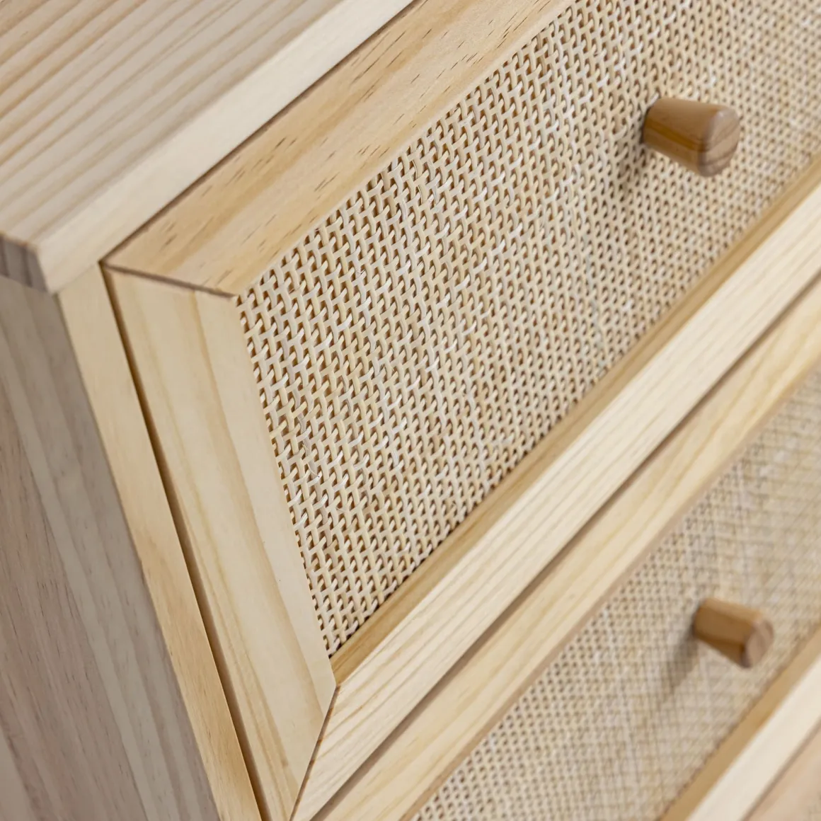 Chambre lit cannage enfant avec commode bois naturel ANNA