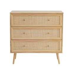 Chambre lit cannage enfant avec commode bois naturel ANNA